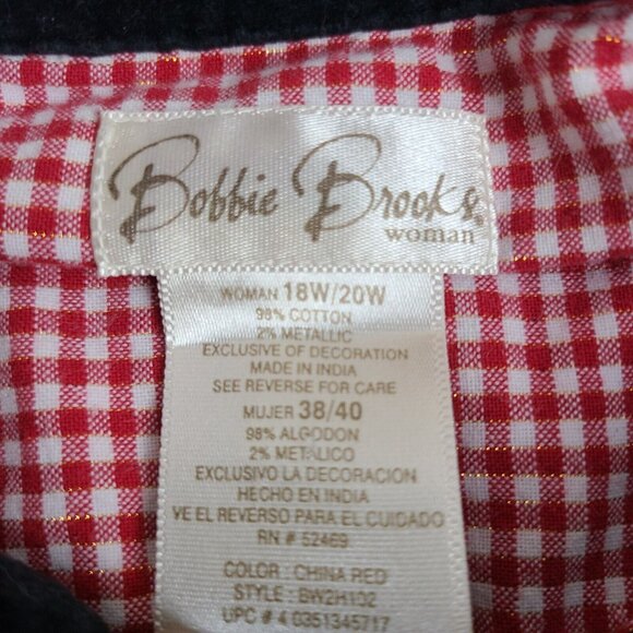 Bobbie Brooks Woman Red White Checked Christmas Mittens Button Front Top 18W 20W - Picture 5 of 9